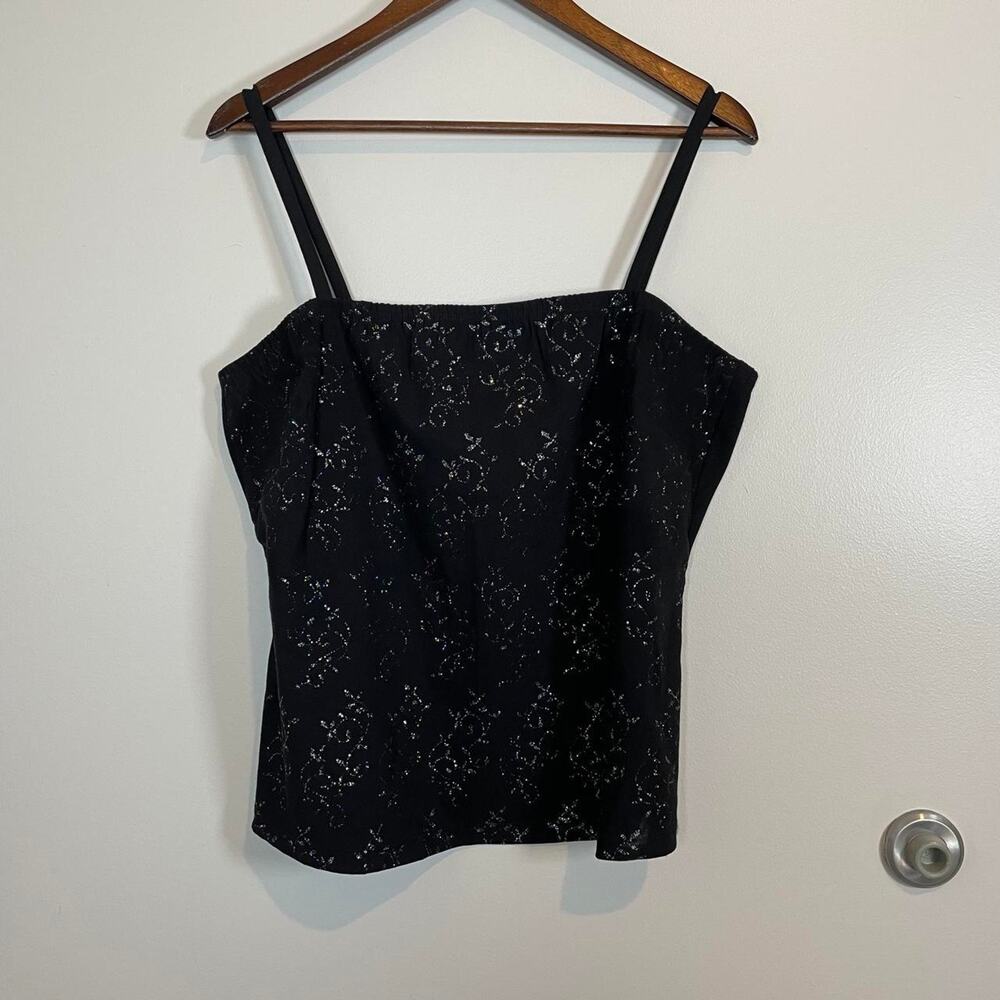 Vintage Y2K black colorful glitter swirls going out party large cami top